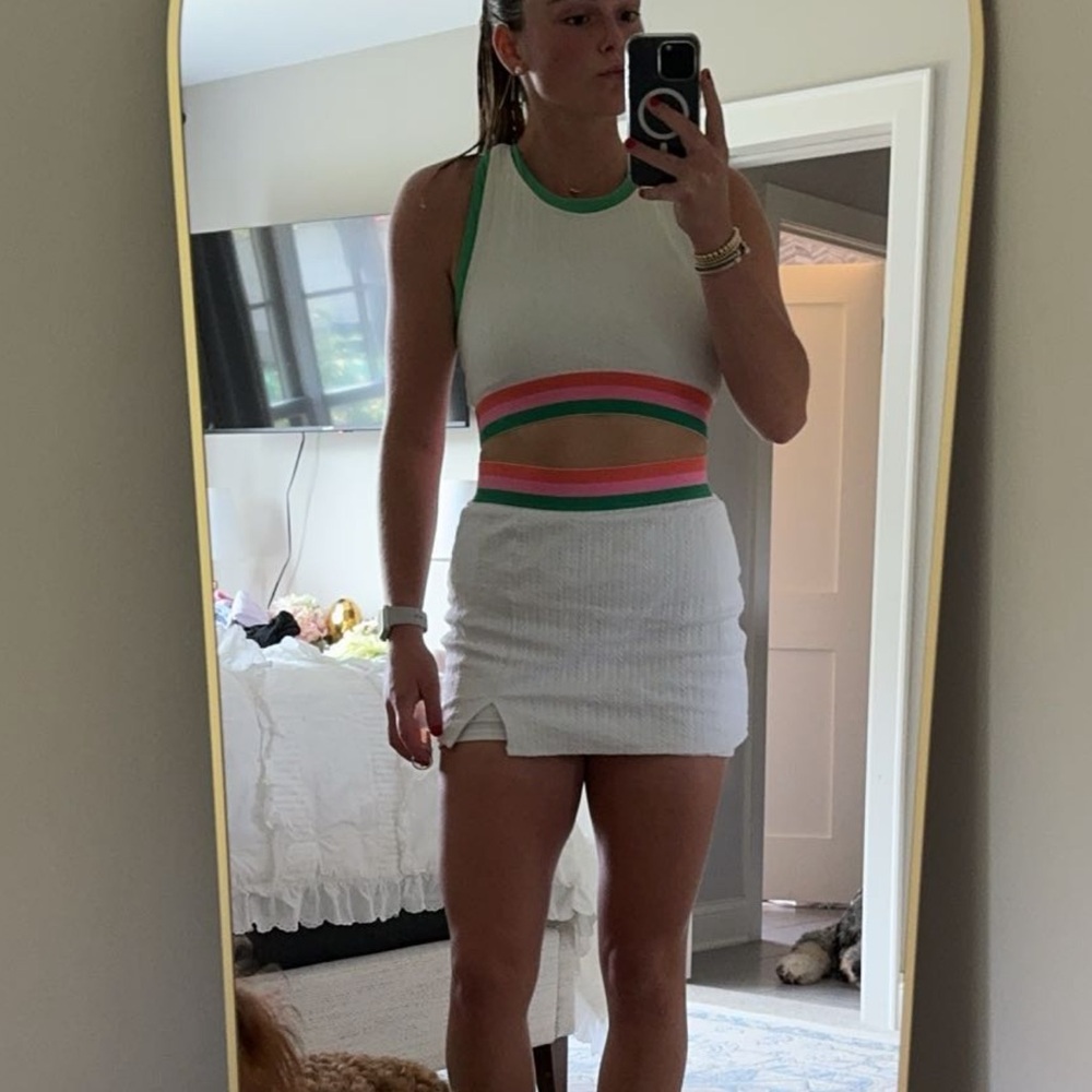 Beach Riot White Set with Green and Pink Stripes